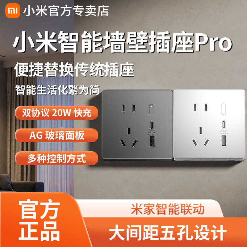Xiaomi Smart Wall Socket Pro 2-Port Type-C Fast Charging Home Voice Control USB Charging 86-Type Concealed Box