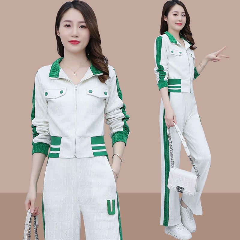 Casual Sports Suit Women 2022 Spring Dress New Superior Sense Foreign Pie small Broadlegged Pants Fashion Two Sets Eben
