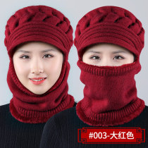 Middle-aged and elderly womens winter woolen hat plus velvet to keep warm and versatile thickened scarf mother hat one-piece knitted hat