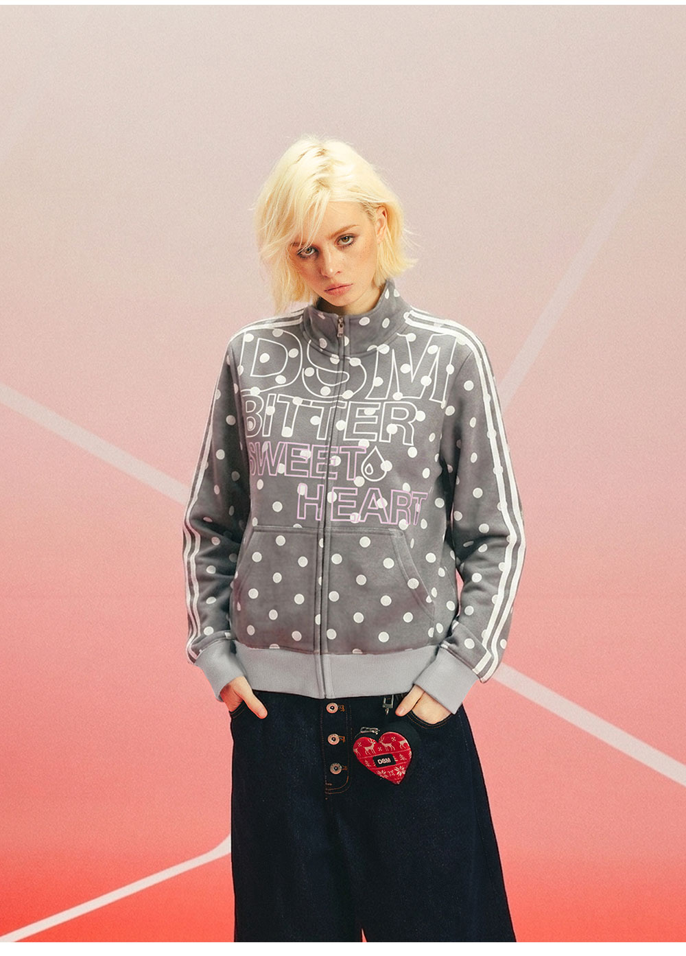 DONSMOKE Polka Dot Ribbon Stand Collar Sweatshirt
