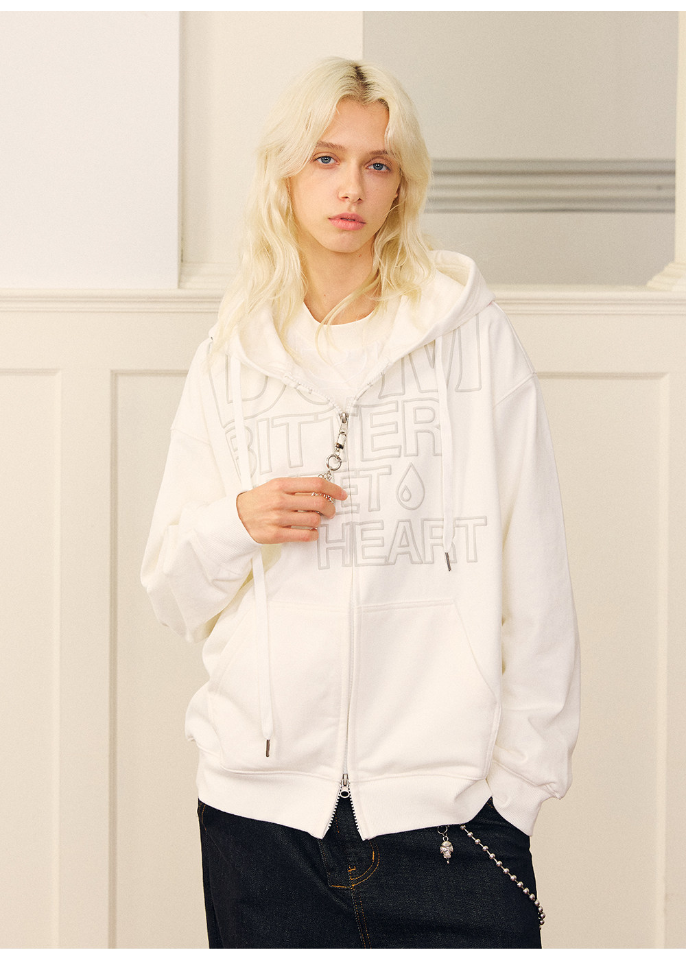 DONSMOKE Hooded Zip-Up Drop-Shoulder Sweatshirt