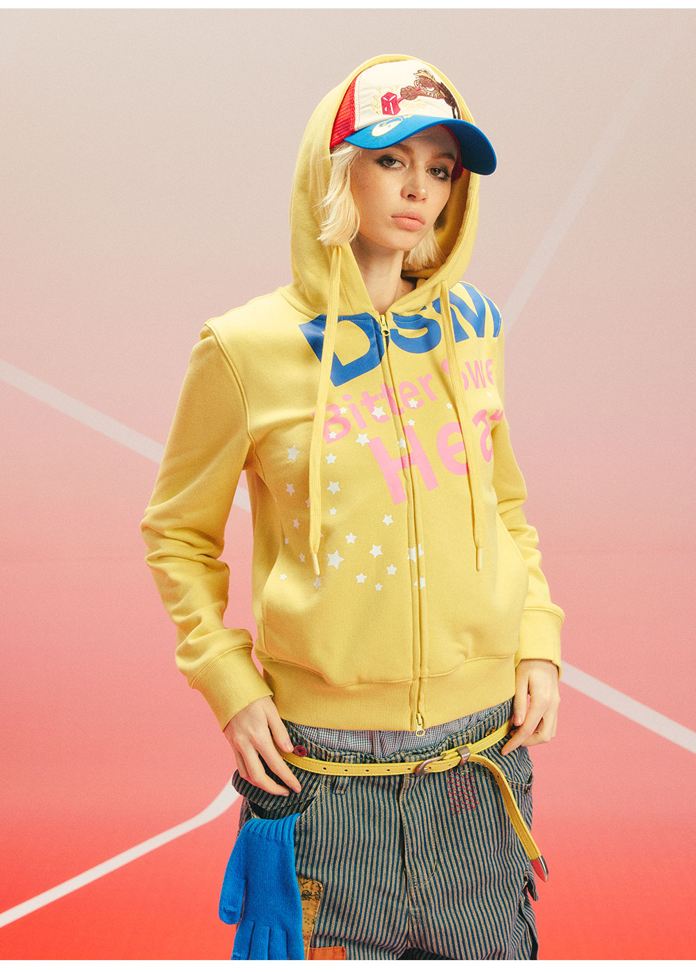 DONSMOKE Star Letter Print Yellow Hoodie