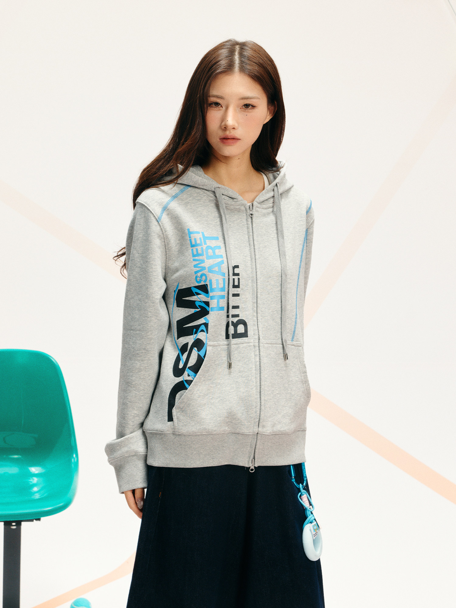 DONSMOKE Contrast Stitch Slogan Zip-Up Hoodie