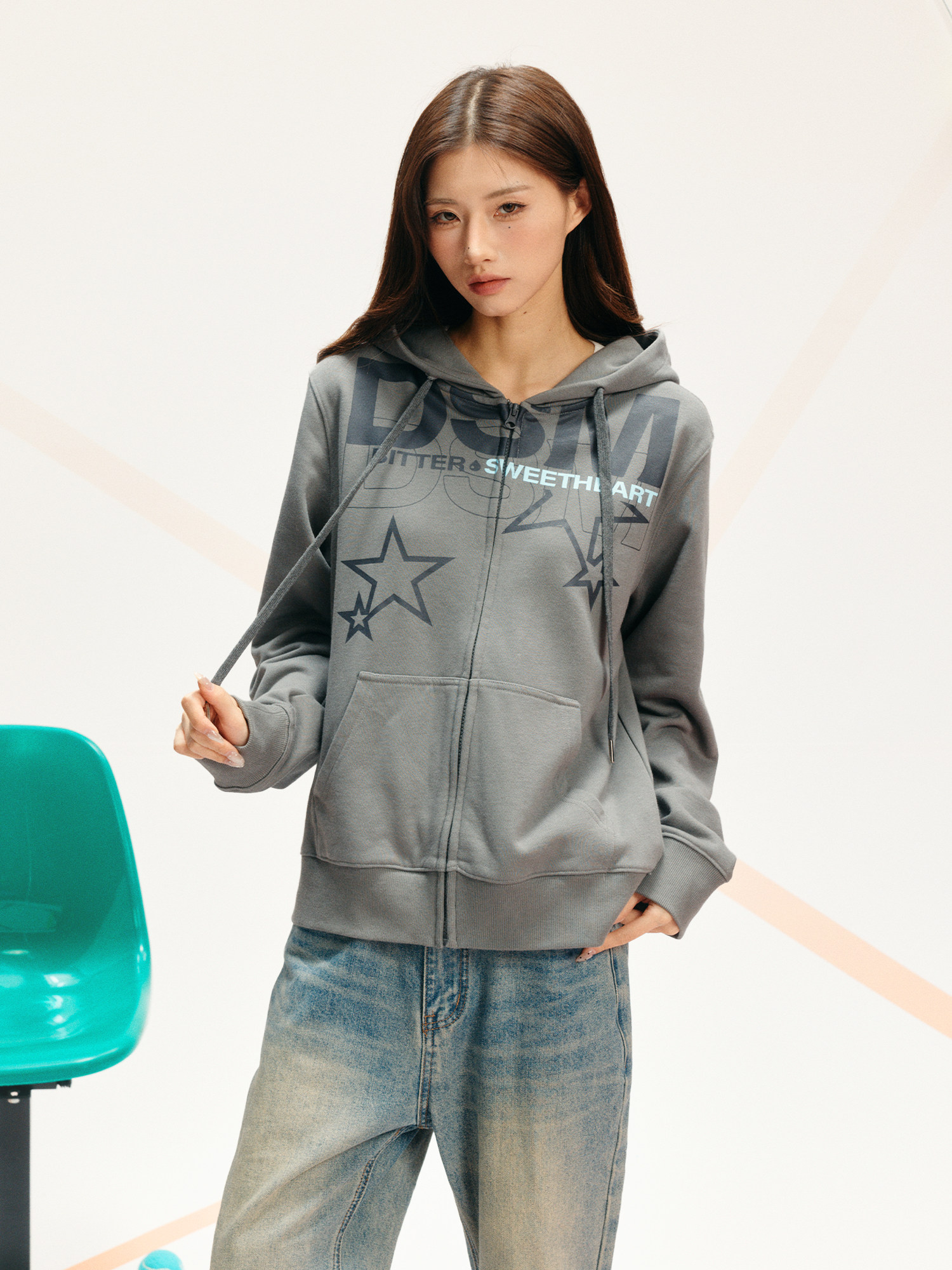 DONSMOKE Zip-Up Hooded Sweatshirt