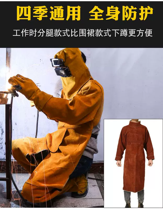 Da bò nguyên chất hàn tạp dề thợ hàn chống ăn mòn hàn quần áo bảo hộ quần áo làm việc chịu mài mòn cách nhiệt chống cháy ủi do bao ho lao dong