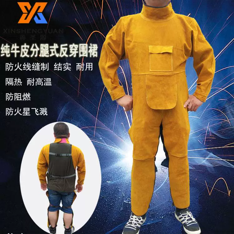 Da bò nguyên chất hàn tạp dề thợ hàn chống ăn mòn hàn quần áo bảo hộ quần áo làm việc chịu mài mòn cách nhiệt chống cháy ủi do bao ho lao dong