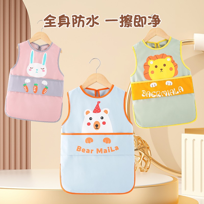 Kindergarten eating bib, anti-dirty baby coverall, children's waterproof rice pocket, reverse dressing, painting apron, child baby