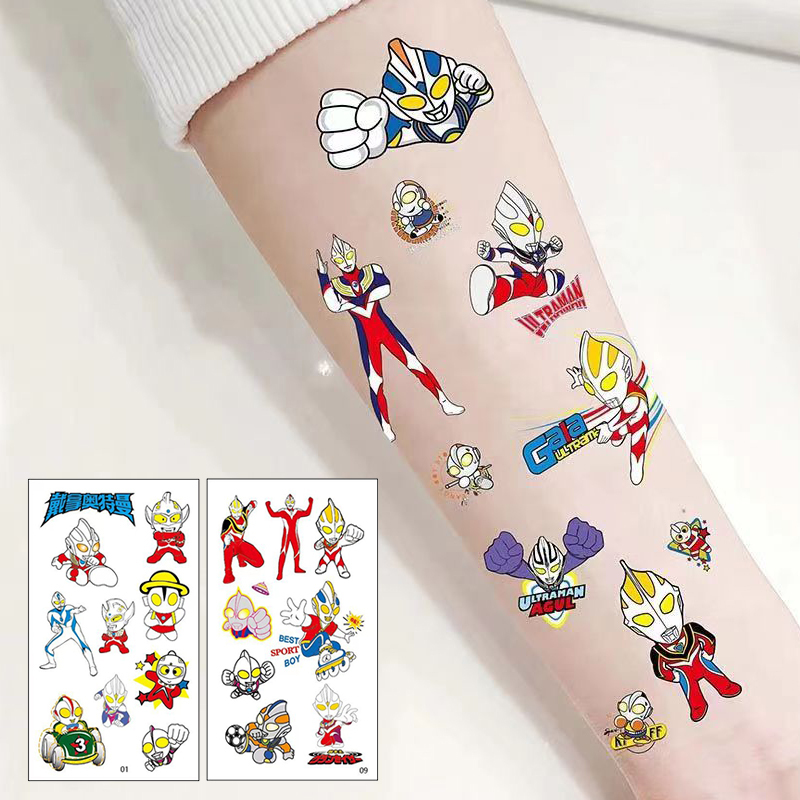 Cartoon Ultraman Children's Temporary Tattoo Stickers Toys for Boys and Girls, Waterproof and Long-Lasting, Colorful Ultraman Stickers for Boys, Small Stickers for Eyebrows, Forehead, Face Painting Stickers for Girls