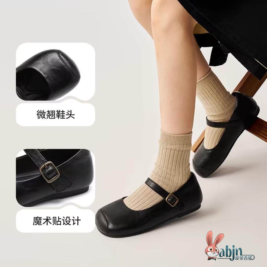 25 Autumn New Style Princess Shoes Black and White Girls' Leather Shoes Children's Square-Toe Loafers Performance Soft Sole Versatile