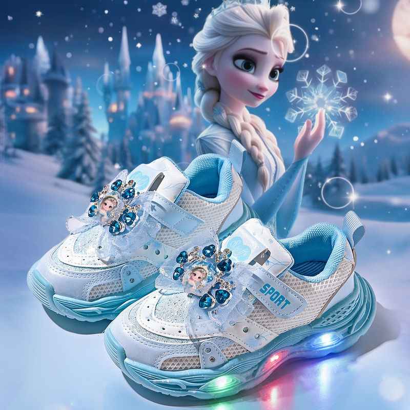 Authentic Elsa Princess Light-Up Sneakers for Girls 2026 Spring and Autumn Mesh Girls' Glowing Shoes Children's Running Shoes Authentic Elsa Princess Light-Up Sneakers for Girls 2026 Spring and Autumn Mesh Girls' Glowing Shoes Children's Running Shoes