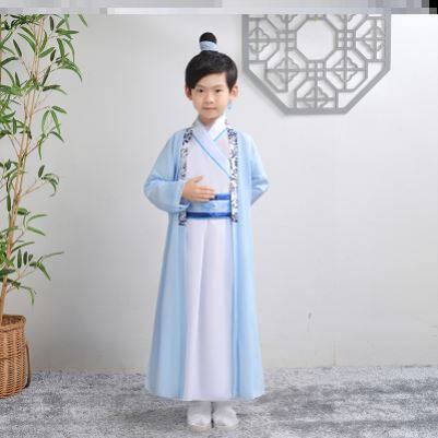 Men's treasure hat Long sleeve retro wig Ancient children catwalk clothes Fengfeng Scholar Garden Ancient costume boy Han Suit Tang Dynasty