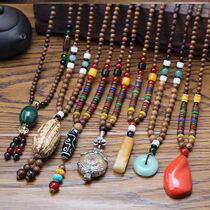 Mens and womens decorations Chinese style beaded Chinese neck clothes Buddha bead chain ethnic style necklace female retro Lijiang