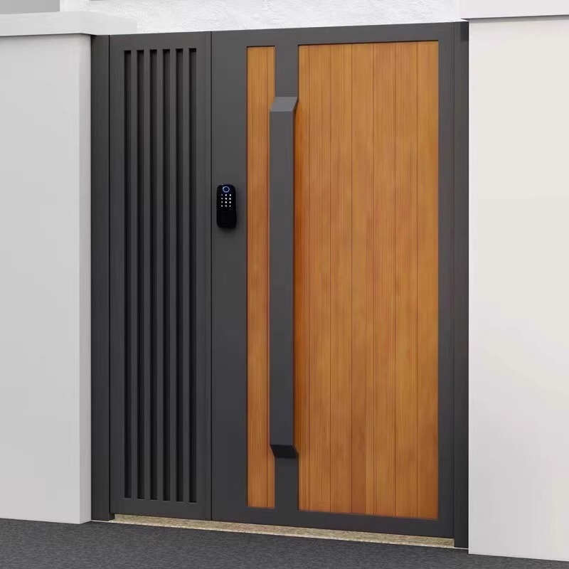 Aluminum Alloy Courtyard Gate, Villa Gate, Wrought Iron Outdoor Garden Entrance Door, Stainless Steel Single/Double Opening, Homestay Style Wooden Door