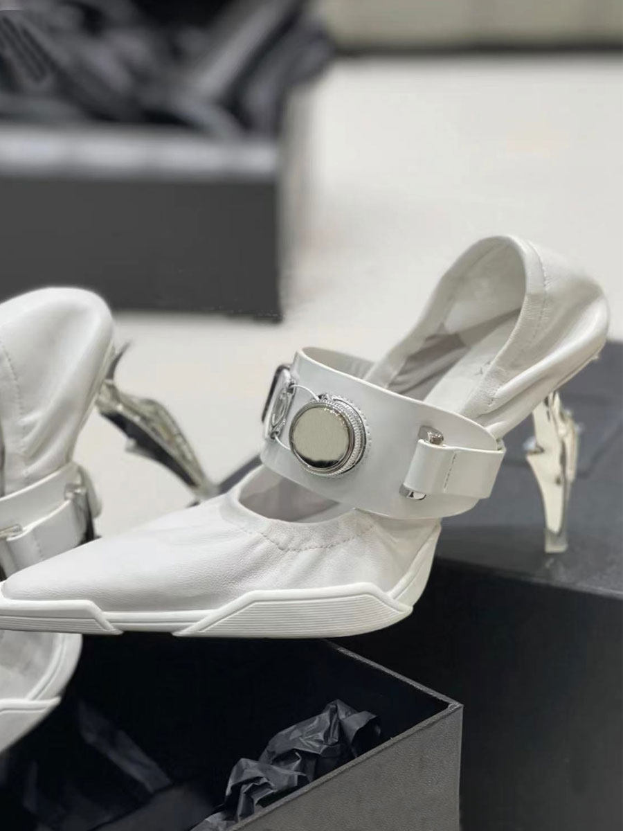 Niche European and American style unique high heels, 2025 summer new style French pointed toe transparent heels, punk style mules