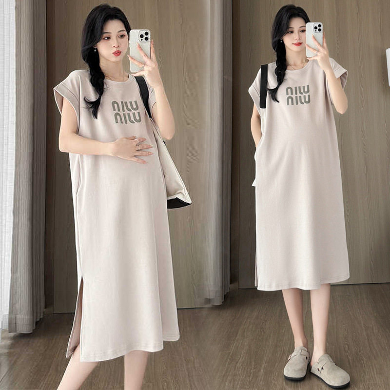 孕妇夏装t恤裙子夏季大码上衣怀孕期衣服高级感时尚款纯棉连衣裙