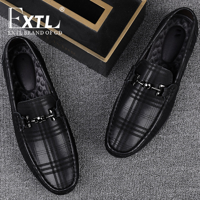 Extl Light Luxury Brand Men's First-Layer Cowhide Low-Top Genuine Leather Slip-On Casual Shoes Loafers