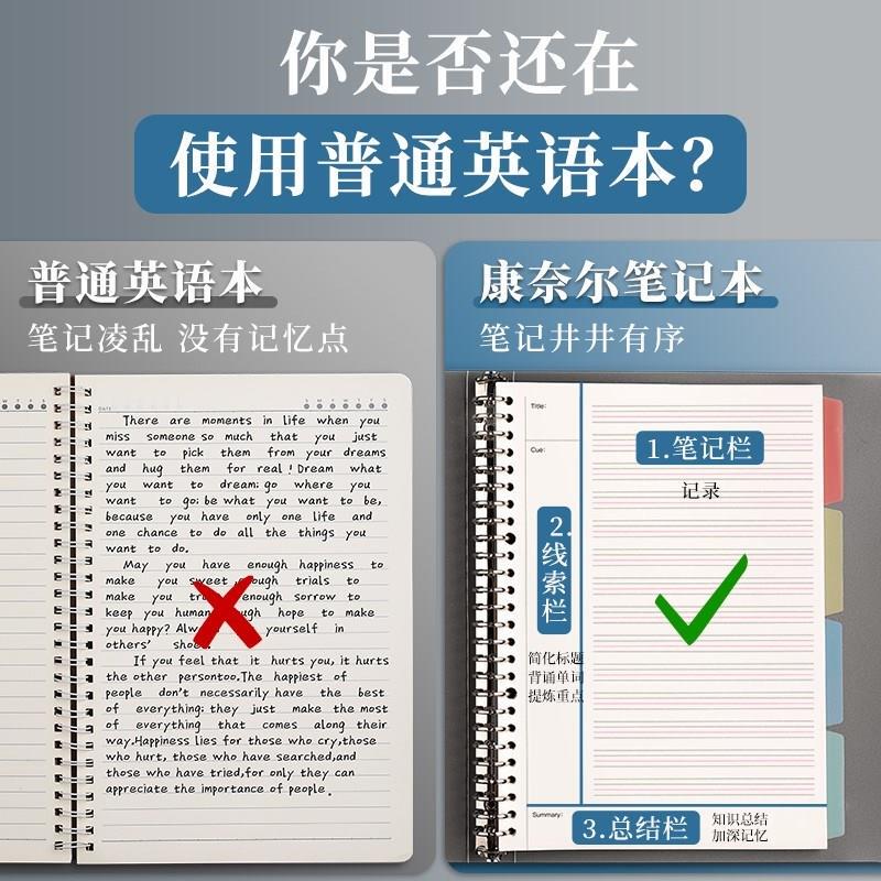 B5 Loose-Leaf English Notebook 16K English Note Organizer with Detachable Coil Ring for Middle School and High School Students, Thickened for College Students, Simple A4 Cornell Study Notes Grid