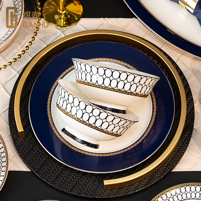 Blue Pot and Bowl Set for Home Use, Light Luxury, High-End Jingdezhen Ceramics, Housewarming, High-Class Bone China Tableware, 2026 New Model