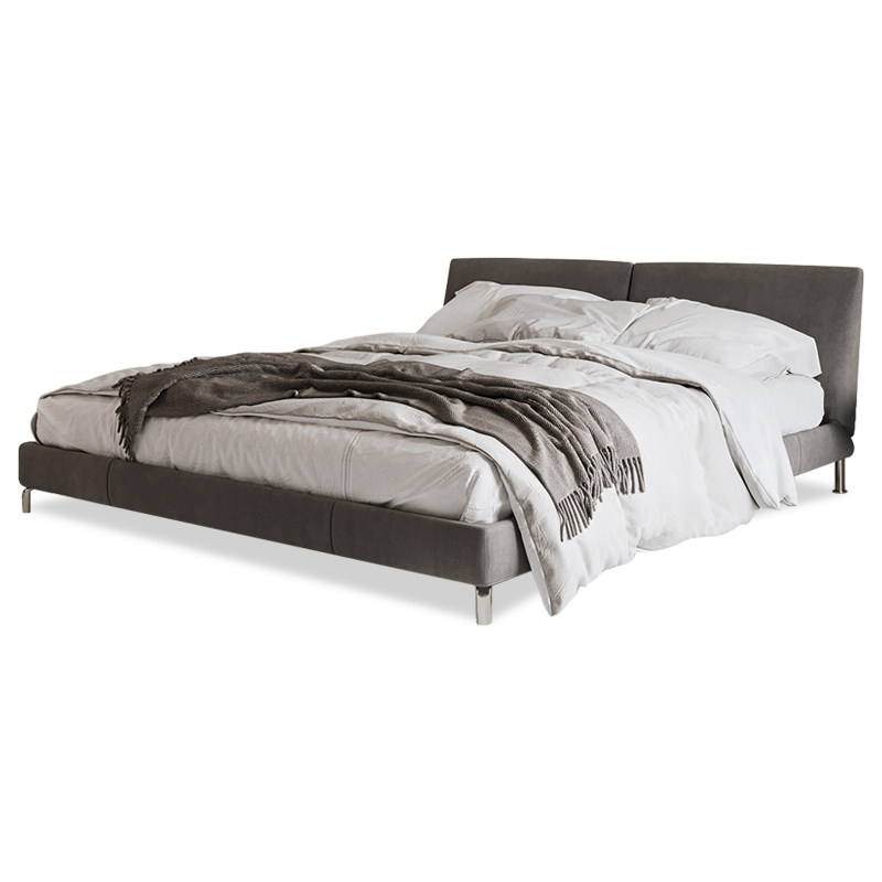 Small apartment fabric bed gray double bed Italian minimalist master bedroom Nordic soft bed simple net red bedroom king bed