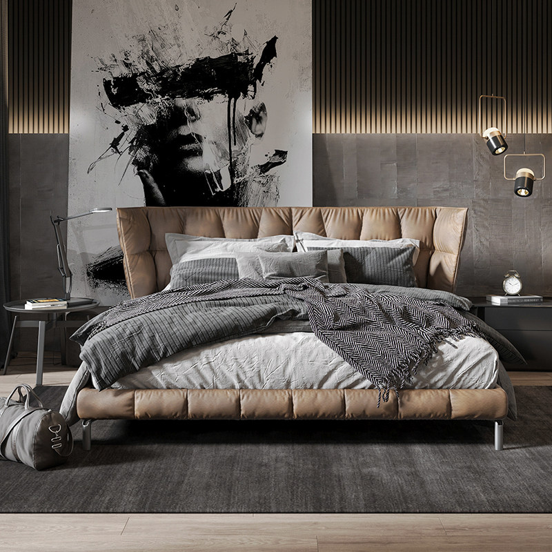 Italian Genuine Leather Bed Light Luxurious Minimalist Husk Bed Modern Minima Small Family Type 1 8 m Large Bed Double Main Sleeper bed