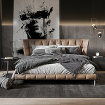 Italian leather bed light luxury minimalist Husk bed industrial style retro fashion modern double bed Nordic 1 8 m bed