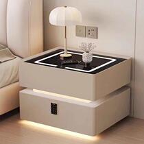 Smart bedside table modern simple solid wood with light bedroom light luxury multi-functional wireless charging Bluetooth smart bed cabinet