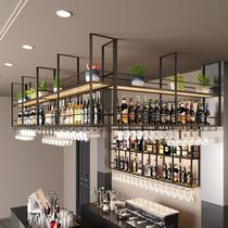 Bar counter iron industrial wine rack wall cabinet hanger simple restaurant bar wine glass wine hanging goblet upside down