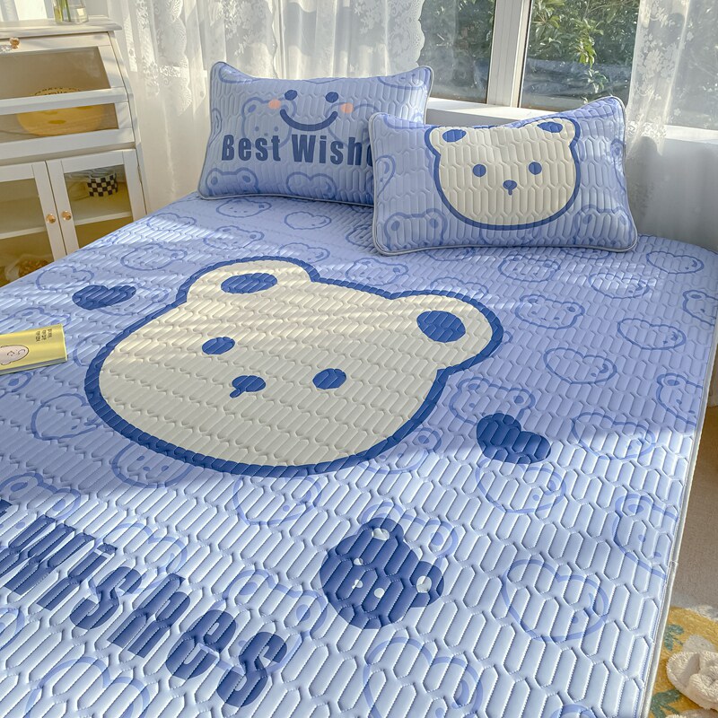 Latex Ice Silk Cool Mat three sets of machine washable summer air conditioning cool mat Cartoon Cool Sensation Silk Soft Mat can be folded in dorm