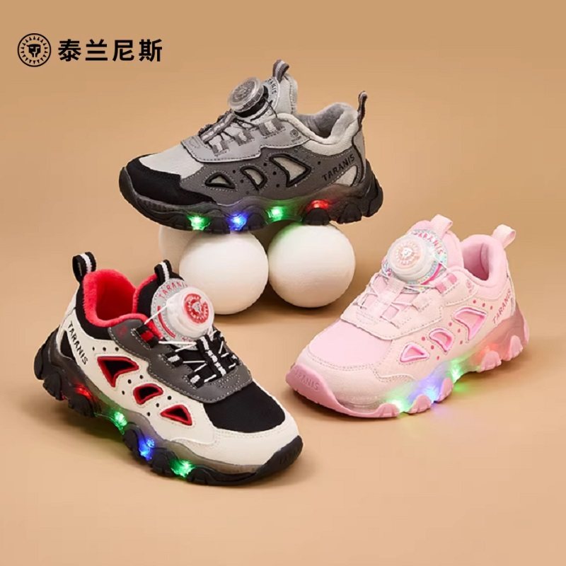 泰兰尼斯冬季新款加绒闪灯男女运动鞋