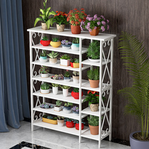 Iron multi-layer flower shelf floor-standing living room multi-meaty green pot rack indoor solid balcony wood decorative frame