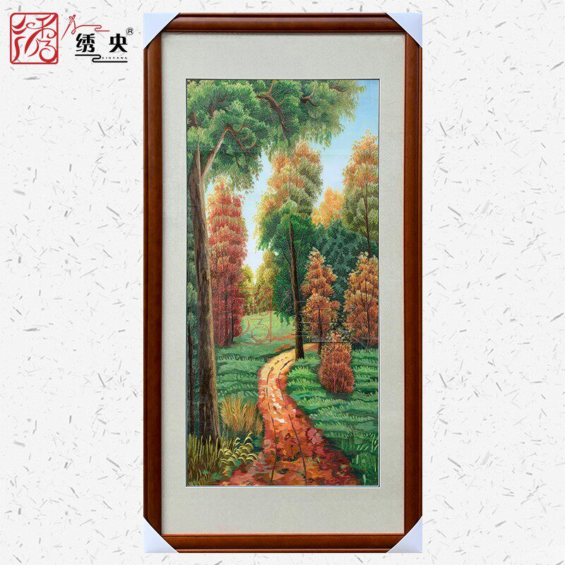 Suzhou embroidery Su embroidery finished product hanging painting pure handmade decoration restaurant Xuanguan sharp vertical version of the European style brief Pine Forest picture-Taobao