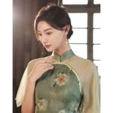 Зеленое демисезонное ретро легкое элитное ципао, коллекция 2023, светлый стиль, подходит для подростков