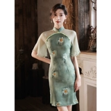 Зеленое демисезонное ретро легкое элитное ципао, коллекция 2023, светлый стиль, подходит для подростков