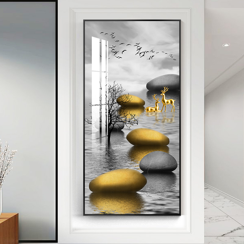 Nordic light luxury porch decorative painting Nordic elk crystal porcelain hanging painting modern minimalist entry into the door aisle vertical print