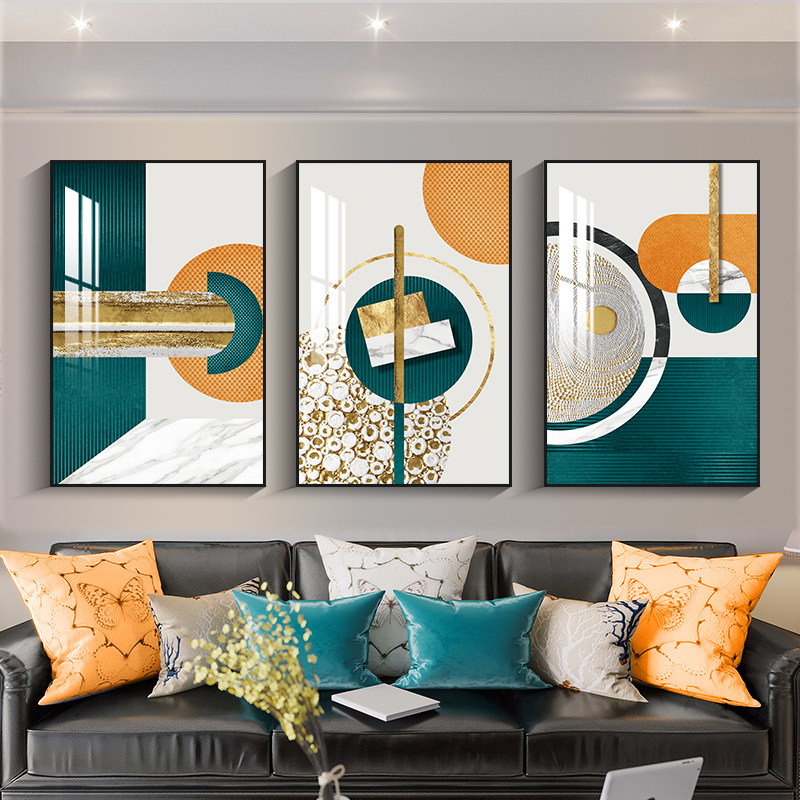 Nordic Light Lavish Living Room Decoration Painting Orange Abstract Sofa Background Wall Hanging Painting Modern Minimalist Bedroom Triple Mural Painting