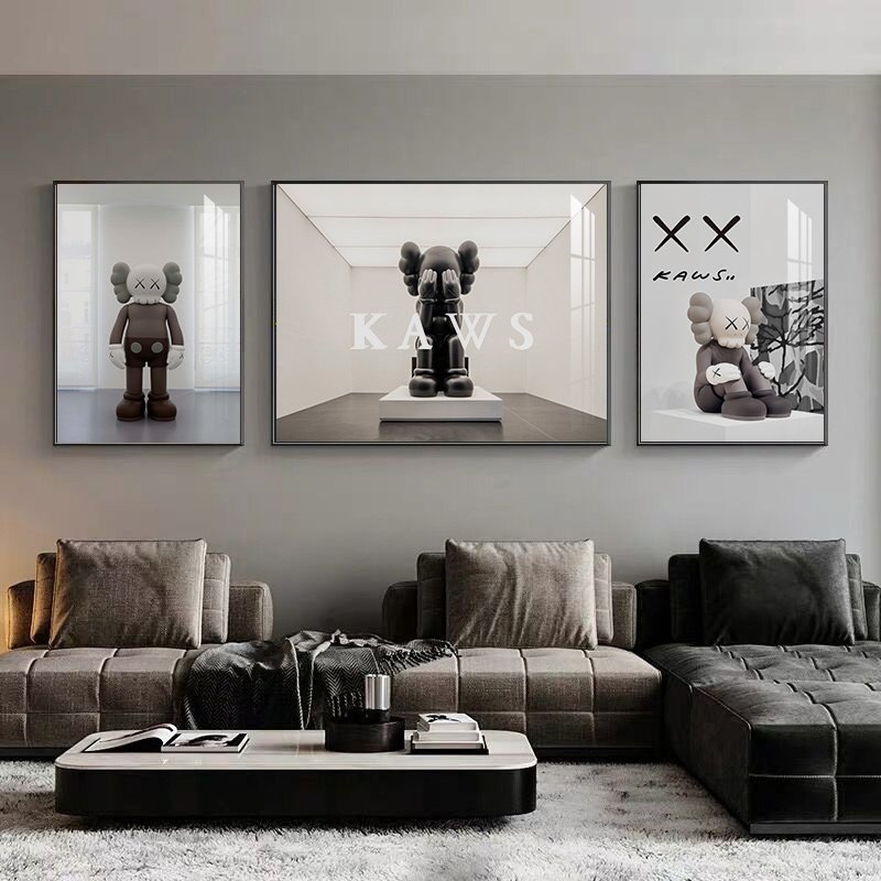 Kaws Chao brand living room decorative painting modern simple sofa background wall hanging painting violent bear joint doll triptych