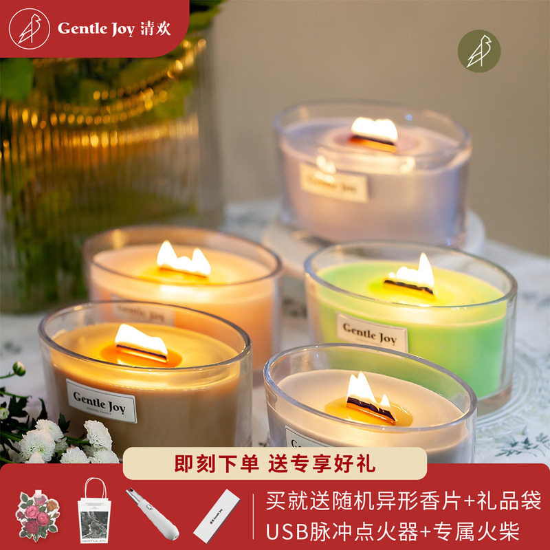 Qinghuan Wooden Wick Niche Imported Essential Oil Oval Cup Scented Candle Birthday Gift 450g Natural Soy Wax Qinghuan Wooden Wick Niche Imported Essential Oil Oval Cup Scented Candle Birthday Gift 450g Natural Soy Wax