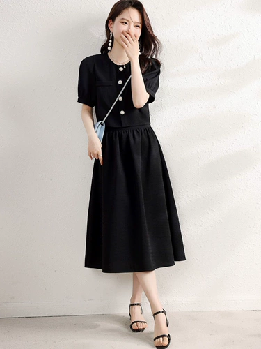 Брендовая короткая рубашка, юбка, комплект, в стиле Шанель, круглый воротник, А-силуэт