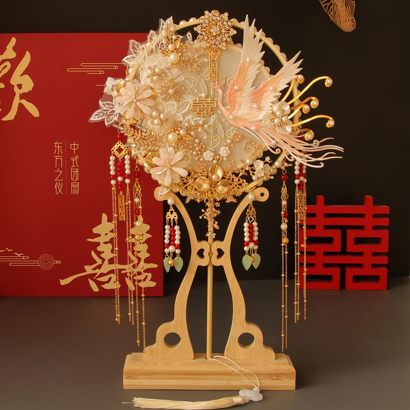 Bride Group Fan Wedding Chinese Wedding Finished Fan Out of Marriage Artisanal Joy Fan Diy Material Bag Show and Petal Fan-Taobao