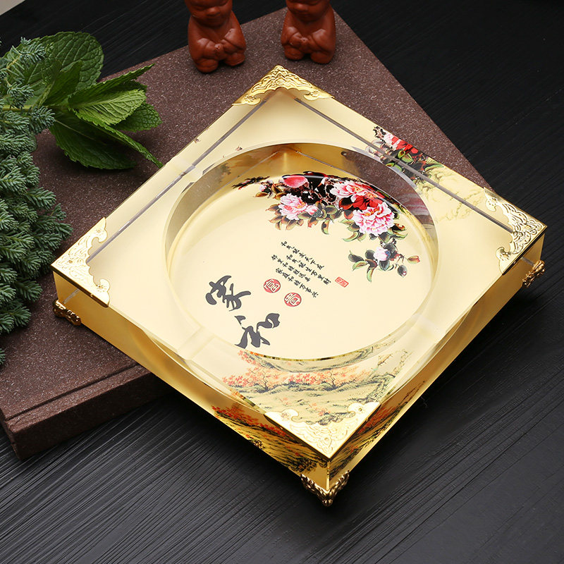 Creative personality trend household living room Chinese ashtray New Chinese crystal glass cylinder large Chinese style ashtray