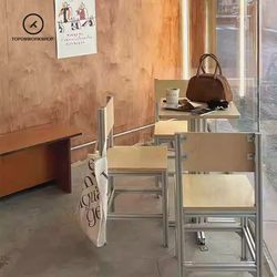 Industrial Style Milk Tea Shop Tables and Chairs Ocean Plate Middle Solid Wood Dining Table Aluminum Profile Long Stool Cafe Commercial Tables and Chairs