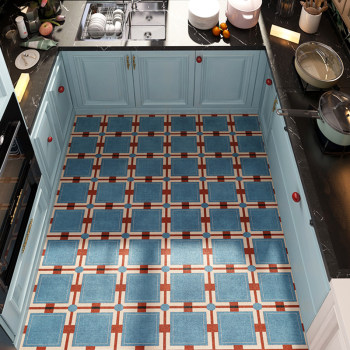 Leather kitchen floor mats are water-absorbent and non-slip, full floor mats, blue antique kitchen carpet, stove and pool floor mats, stain-resistant