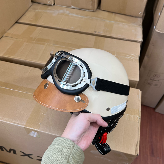 Retro 3C Certified Summer Harley Motorcycle Electric Vehicle Half Helmet Japanese Style Scoop Helmet Unisex Motorcycle Helmet