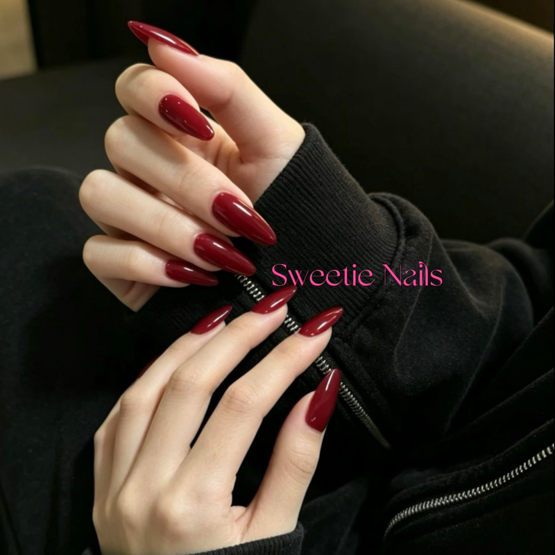 New Year's Armor-Style Red Manicure, Cherry Red Manicure with a High-End Feel, Brightening Effect, Handmade Wearable Nails