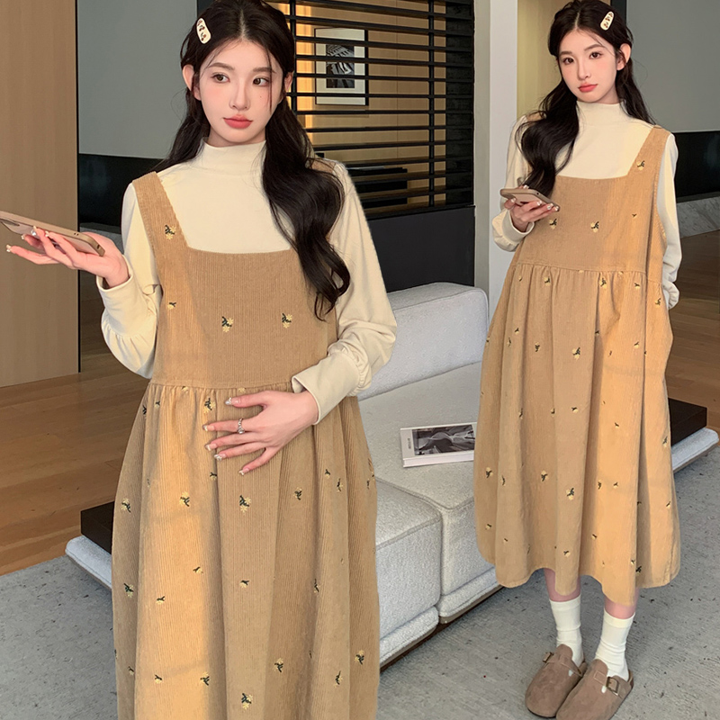 Pregnant woman Autumn winter clothing 2023 new suit Fashion French style one-piece dress autumn winter blouse dresses Two sets-Taobao