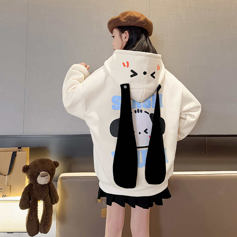 Girls' Spring and Autumn Jacket 2026 New Stylish Pochacco Fleece-Lined Thickened Hooded Cardigan Versatile Sweatshirt for Older Children