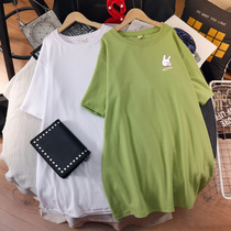 Pregnant women cotton loose belly cover short sleeve large size long 2021 tide hot mom pregnant woman summer T-shirt shirt top