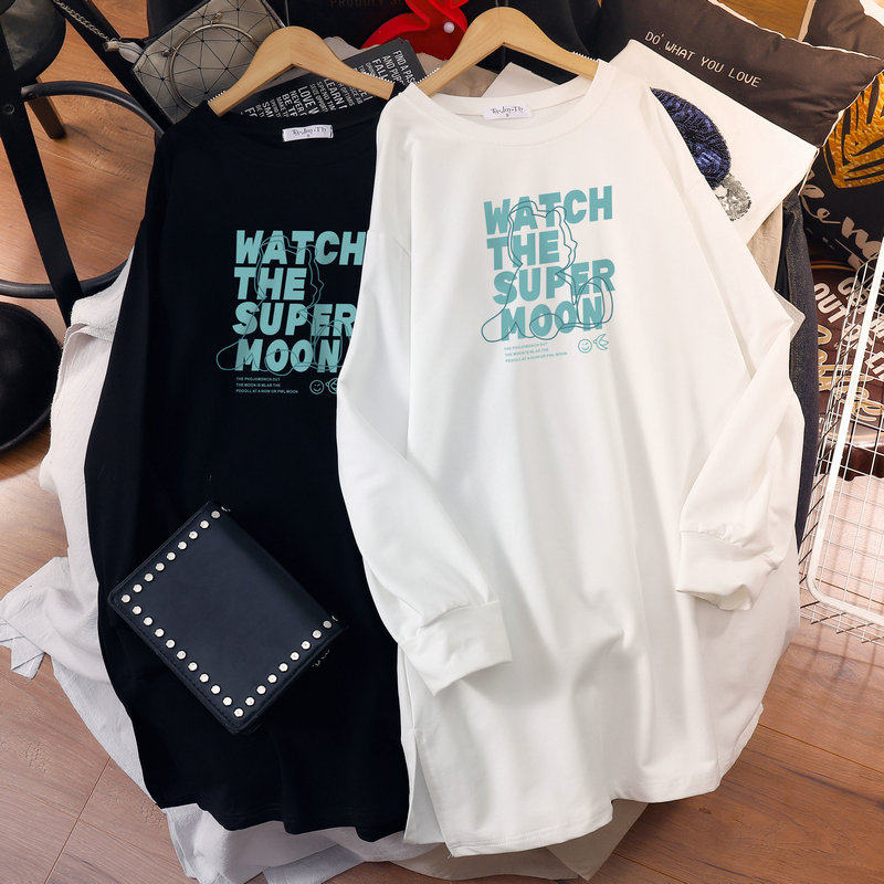 Autumn clothing 2022 new Korean version Large size 200 catty Clothing Loose Pregnant Woman Dress Fashion middle long version of pregnancy