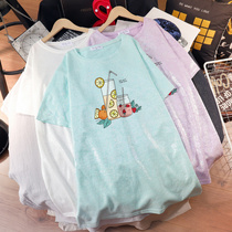 Pregnant Women summer short sleeve T-shirt long large size fat mm fashion tide mom wild loose top summer personality