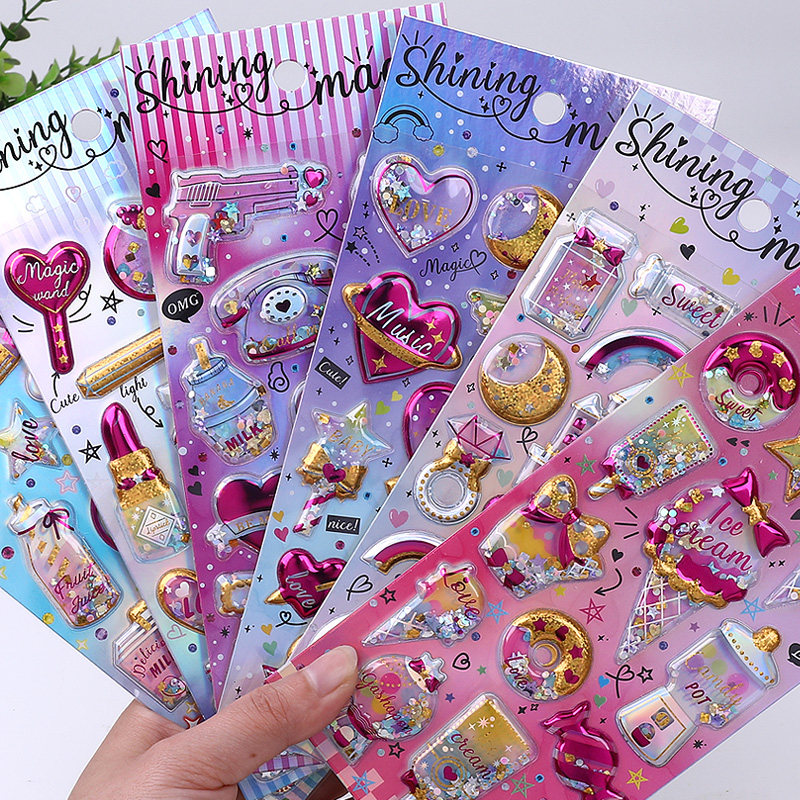 Children's Stickers Diamond Gem Crystal Stickers Girl Princess 3d three-dimensional small sticker painting Sticky Baby Cartoon Sticker Paper